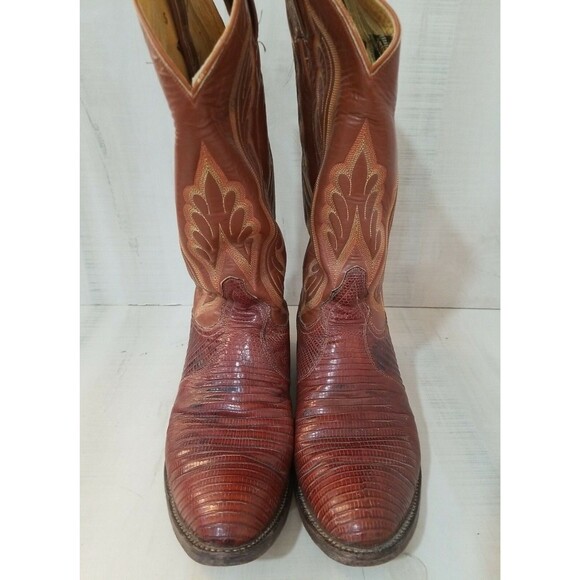 Vintage Tony Lama Lizard Foot Cowboy Boots 8540 Men\'s 8.5 DBrown Leather main image 8